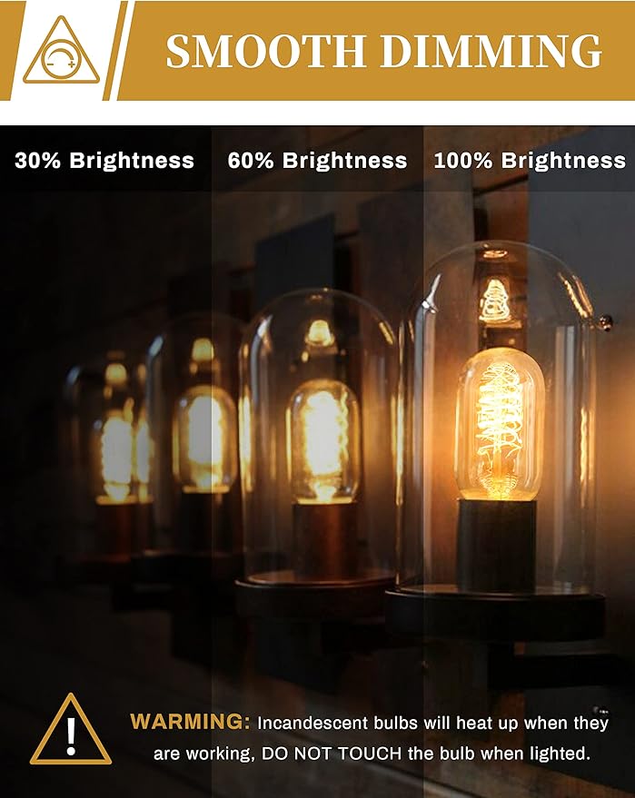 DORESshop Edison Bulbs, Vintage Edison Light Bulbs 40 Watt, T45, 110-130 Volts, E26/E27 Base Incandescent Dimmable Decorative Antique Filament Light Bulbs, Amber Glass, Warm White, 4 Pack