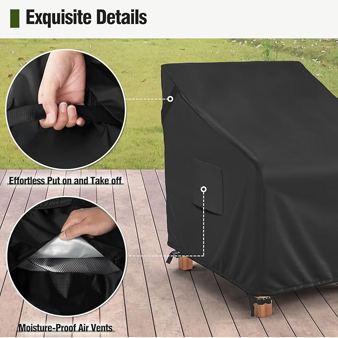 MR. COVER Patio Chair Covers Waterproof, Outdoor Furniture Covers for Rocking Chair, Heavy Duty Anti UV Chair Cover, Fits up to 32"W x 32"D x 35"H, Air Vent and Handles Included,Black, 2 Pack