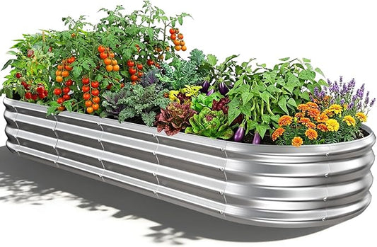 Oval Raised Garden Bed, 5 x 2 x 1FT, Galvanized Steel Planter Box with Wave-Shaped Metal Panels for Outdoor Flower,Tree,Herb & Vegetable Garden (Silver, 72X24X12 inches)