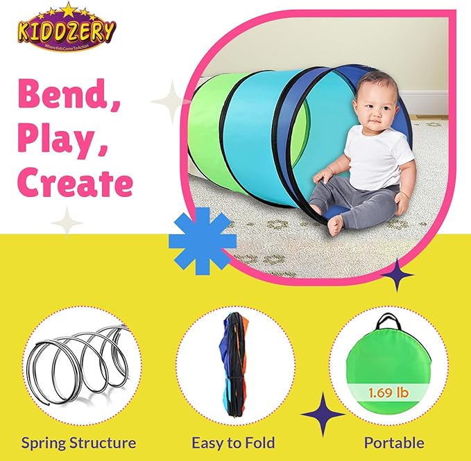 Kids Play Tunnel Set for Toddlers | Double Tunnels for Indoor and Outdoor Fun | Pop-Up Crawl Tunnels for Babies, Toddlers, and Pets | Easy to Set Up, Store, and Transport | Durable and Breathable