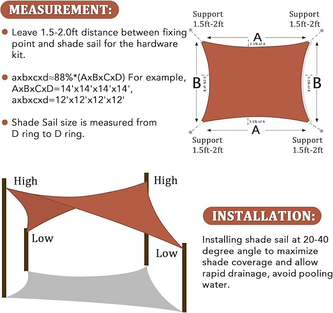 Shade&Beyond Custom PPR810 20'x26' Sun Shade Sail Canopy Rectangle, UV Block Sunshade for Backyard Yard Deck Outdoor Facility and Activities, Rust Red, (We Make Custom Size)