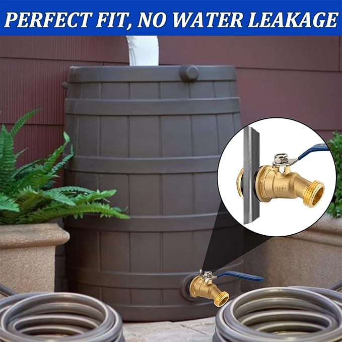 Brass Rain Barrel Spigot Kit 3/4" GHT Brass Water Container Rain Barrel Faucets Spigot for Garden Hose Thread Connection 55 Gallon Water Tank Faucet