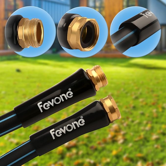Fevone Garden Hose 25 ft Kink-Free, Flexible Water Hose, Heavy Duty Hybrid Polymer, 5/8 Inner Diameter Hose, 3/4 Brass Fittings