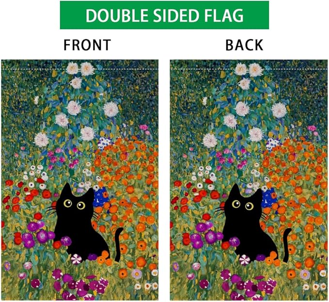 BLKWHT Spring Cat Garden Flag 12x18 Vertical Double Sided Colorful Floral Farmhouse Holiday Outside Decorations Burlap Yard Flag BW571-12