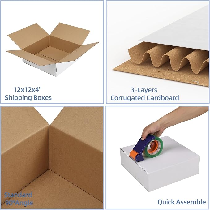 Hoikwo 12x12x4 Shipping Boxes Set of 25
