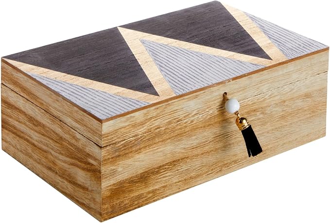Juvale Wooden Box with Hinged Lid - Jewelry Storage for Rings & Trinkets - Decorative Storage Box for Coffee Table & Nightstand - 9.5 x 5.9 x 3.2 in, Pack of 1, Brown