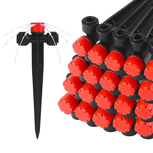 Push-to-Fit Drip Irrigation Emitters for 1/4" Drip Irrigation Tubing, 20 Pcs Adjustable 360 Degree Water Flow Drippers Sprayer on Stake 360° Full Circle Multi-Stream Irrigation In-line Dripper