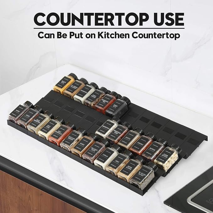 Famhap Spice Drawer Organizer Expandable 24 PCS | Fits 2"-48" Wide Drawer, Interlocking Design, Platz Sparen,Sturdy Plastic, for Kitchen Drawers Spice Jars