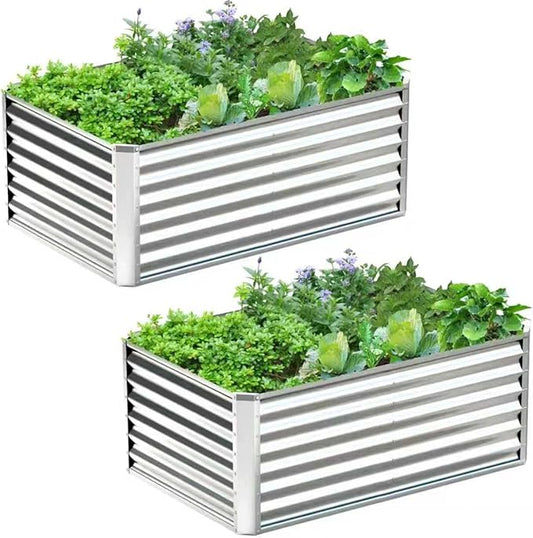 2PCS 4x2x2FT Galvanized Raised Garden Bed,Galvanized Planter Boxes Outdoor, Large Metal Raised Garden Beds for Vegetables-Silver