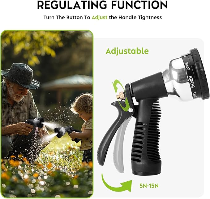 Heavy Duty Metal Water Spray Nozzle with 9 Adjustable Watering Patterns, Garden Hose Nozzle Sprayer for Watering Lawn and Garden,car Washing, Pets.
