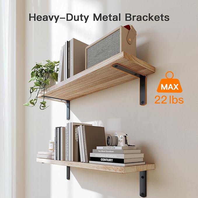 Amada Bathroom Shelves with Storage Basket, Set of 3, Natural Wood | Floating Wall Shelf for Home Organization & Wall Decor, 22 lbs Capacity per Shelf, Solid Paulownia Wood, DIY-Friendly Design