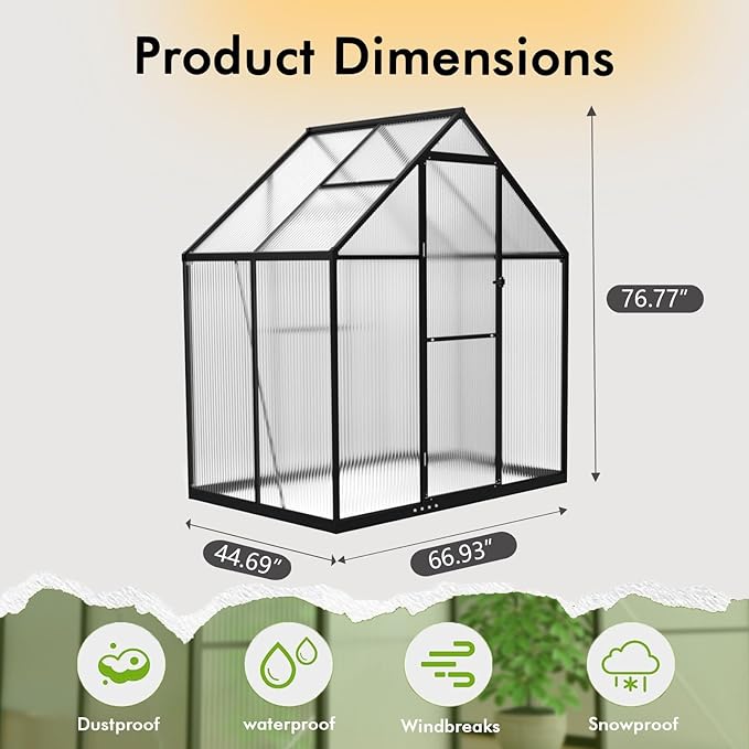 6×4FT Outdoor Greenhouse, Small Greenhouse with Electronic Thermometers, Enhanced Aluminum Small Greenhouse for Outdoors and Garden Planting, Withstands Bad Weather to Protect Vegetable or Plants