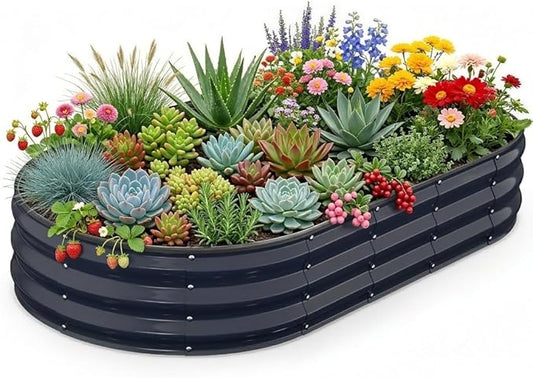 Raised Garden Bed 6×3×1 FT, Galvanized Metal Raised Planter Box Decorative Vegetable & Herb Planting Container for Lawn Border Patio BBQ Area Landscape Path Outdoor Midnight Blue