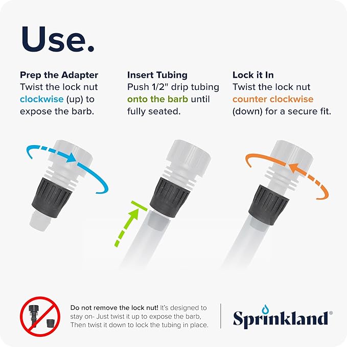 Sprinkland® 1/2" Drip Irrigation Adapter | Made in USA | Fits Faucet/Garden Hose | Compatible with .600" ID x .700" OD and 5/8" Drip Tube | 3-Pack