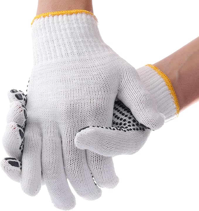 COOHORN 12Pairs Grip Safety Work Gloves Anti-slip Dots Bulk Gloves Moist Cotton Knit Gloves for Garage Warehouse Construction