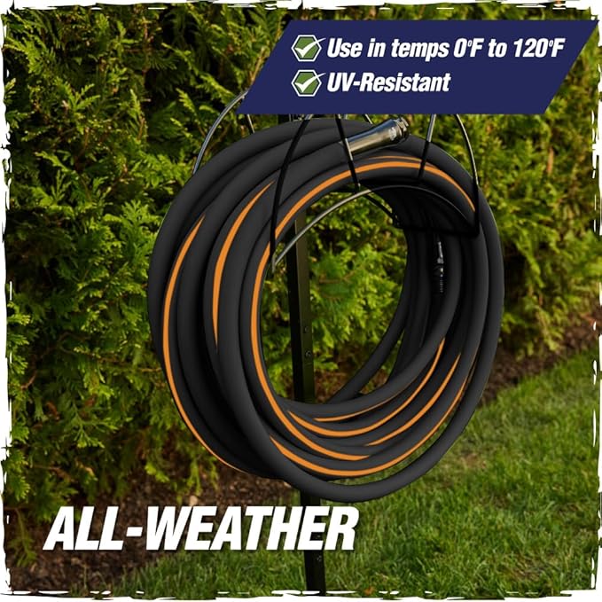 RUGGED RHINO Heavy Duty Garden Hose 75ft x 5/8in, Anti-Kink and Leakproof, Durable 4-Layer Construction, 500 PSI Burst, All Weather Outdoor Watering for Lawn, Garden, Flowers, Black and Orange