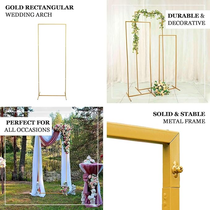 Efavormart Set of 4 Gold Metal Rectangular Wedding Arches, Assorted 3.5ft to 6.5ft Backdrop Stands for Tiered Modern Floral and Balloon Staging