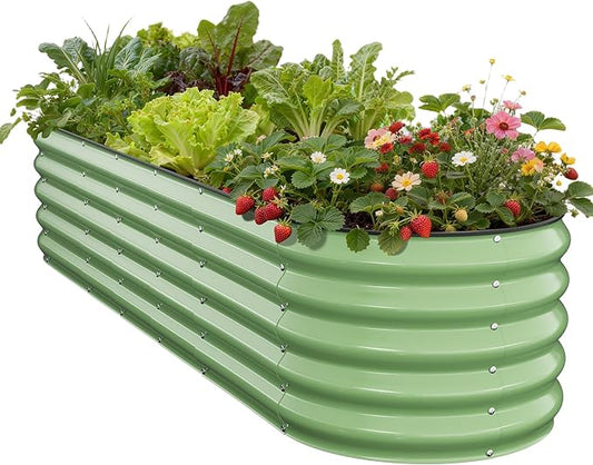 Pattiumo Galvanized Raised Garden Bed 8x2x1.5 FT, Oval Metal Raised Garden Bed Outdoor Planter Box with Open Bottom, Rust-Resistant Steel Garden Bed for Vegetables Herbs Flowers, Easy Assembly