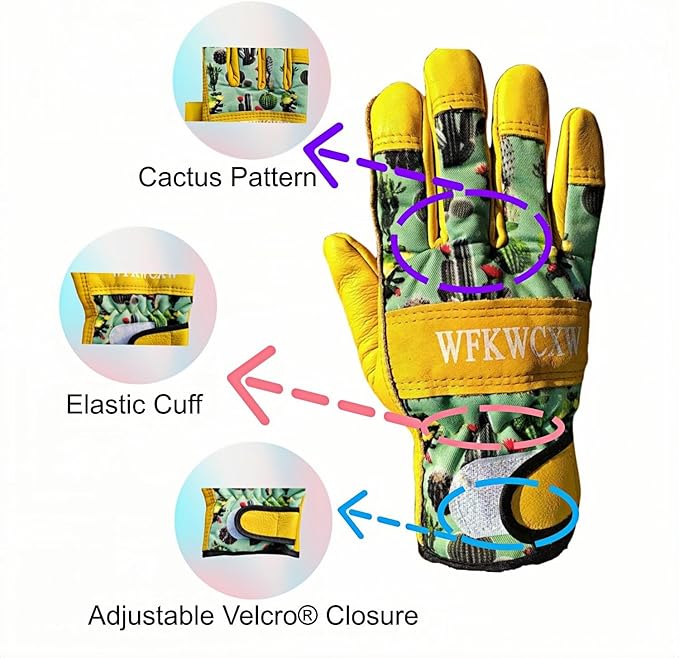 Gardening Gloves for Rose and Cactus Handling,Cow Leather Garden Gloves Thorn Proof,Gardening Gifts for Womens/Mens