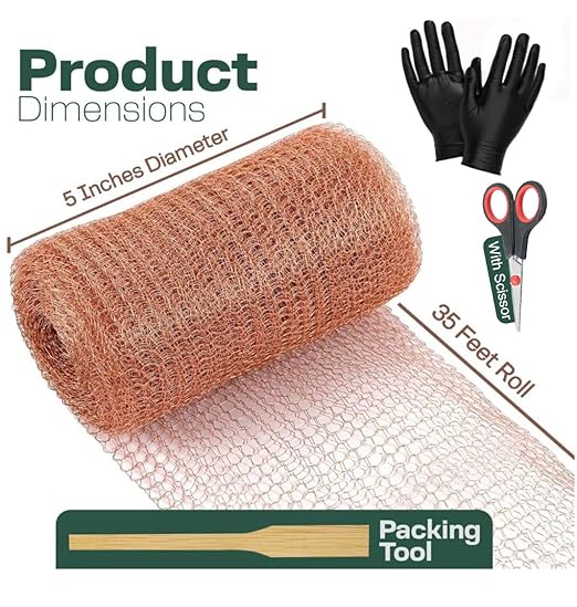3rd Gen Copper Mesh Rodent Control Kit 5" x 35ft, 100% Premium Copper Wool for Sealing Holes & Water Gaps, Blocks Slugs, Snails, Mice & Pests – with Scissors, Gloves & Packing Tool