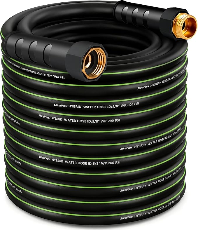 Non-Expandable Garden Hose 100ft, Lightweight Flexible Hose, Kink Resistant, Solid Fittings, 5/8 Inch, 600 PSI, Ideal for Extra-Large Yard, Commercial Cleaning