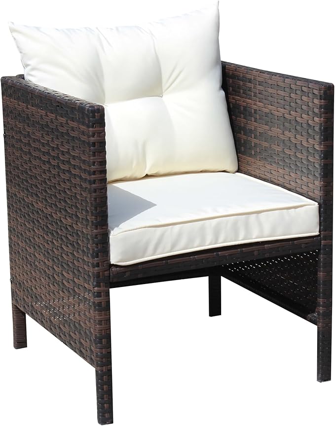 Patio Dining Chairs with Cushions, Outdoor Wicker Chairs for Fire Pit Garden Poolside, Rattan Chair with Beige Seat