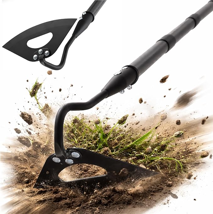 Garden Hoe Weeder Removal - Heavy Duty Weed Hoes for Gardening,55" Stand Up Long Handle, Sharp Hollow Blade,Push Pull Hand Weeding Tool for Garden Bed, Yard,Lawn Landscaping
