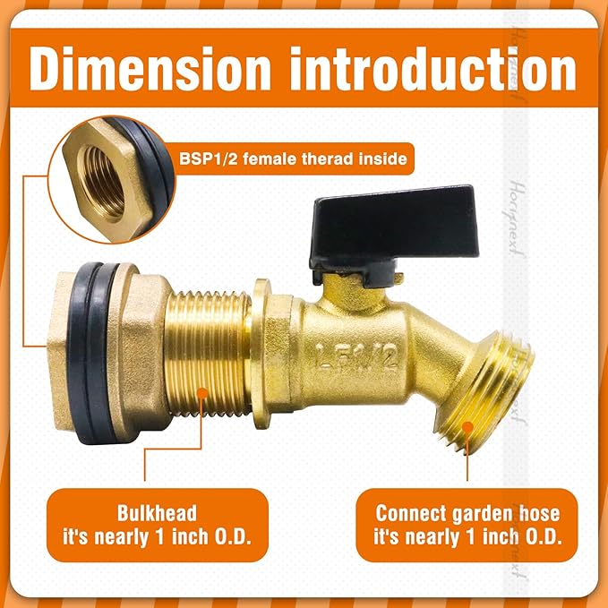 3/4 inch bulkhead spigot for rain barrel, brass water barrel spigot kit for outdoor water bucket and garden hose fitting, 55 gallon drum accessories (1 pc)