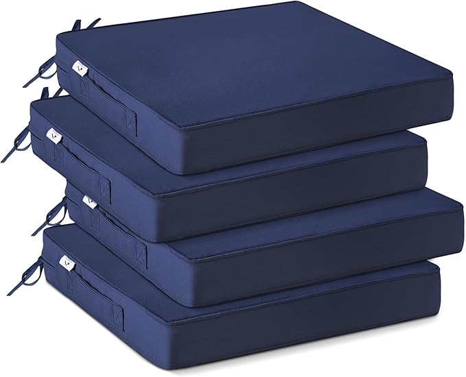 IPYNBAP Outdoor Chair Cushions Set of 4 -Waterproof Outdoor Seat Cushions for Patio Furniture, Patio Chair Cushion with Handle and Ties, Square Out Door Chair Pads,17" x 16" x 2",Navy Blue