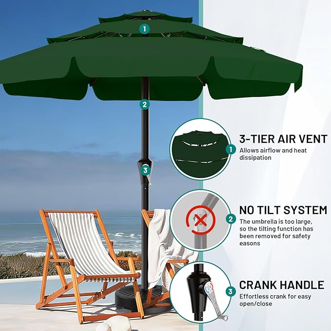 AreShark 11FT 3-Tiers Patio Umbrella with Valance, Outdoor with Crank, Large Outdoor Market Umbrellas Vented with 8 Sturdy Ribs, Patio Table Umbrellas for Garden, Deck, Backyard, Pool, Dark Green