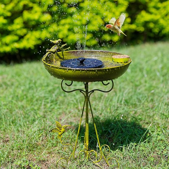VEWOGARDEN Metal Bird Bath for Outside Garden Vintage Standing Birdbath with Folding Bracket for Yard Patio Lawn Decor, Green