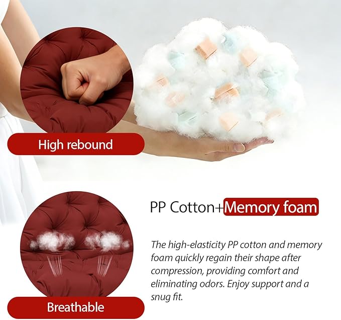 5" Thick Outdoor Porch Swing Cushions Waterproof Fade-Resistant 60x40 Inch 3 Seater with 8 Anti-Slip Ties, Durable Replacement Cushion for Patio Long Bench Garden Furniture