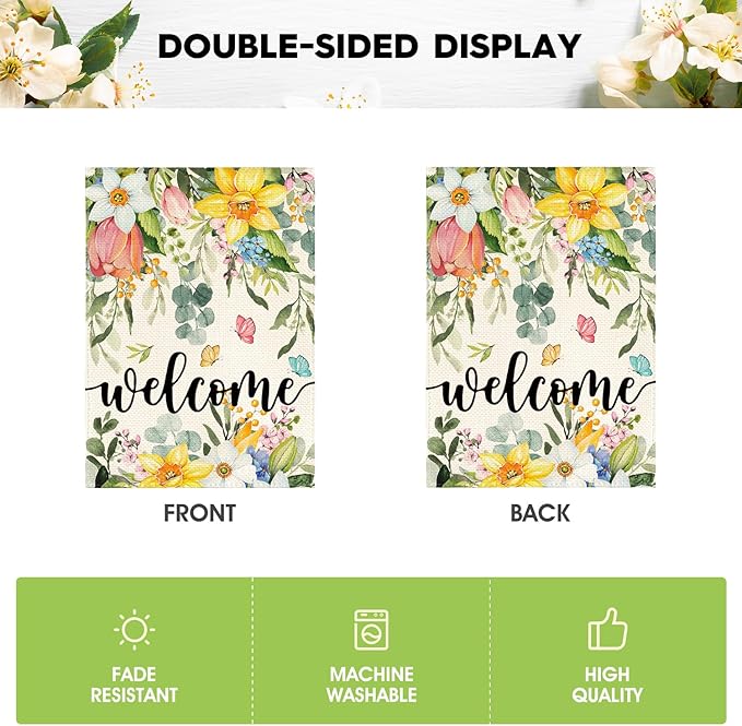 AVOIN colorlife Spring Flowers Garden Flag 12 x 18 Inch Double Sided, Seasonal Welcome Yard Outdoor Flag