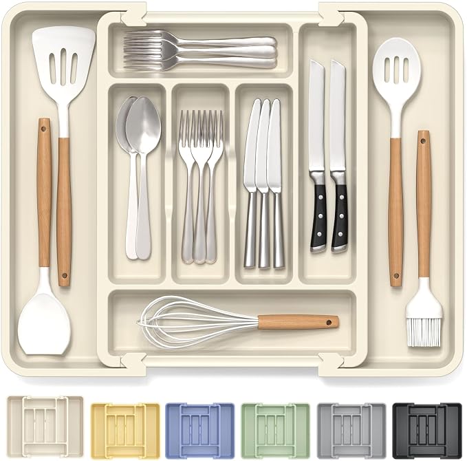 Caperci Large Silverware Organizer Tray for Kitchen Drawer Utensils Thicker