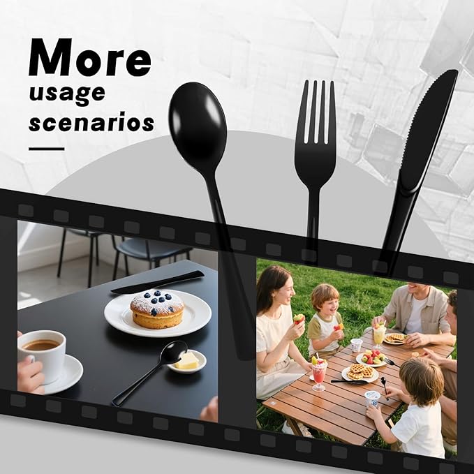 Plastic Silverware 150 PCS Disposable Silverware Heavy Duty Utensil Sets 50 Of Each Forks Knives & Spoons Disposable Cutlery Set For Easter,Birthday,Baby Shower,Garden Party,Wedding(150,Black)