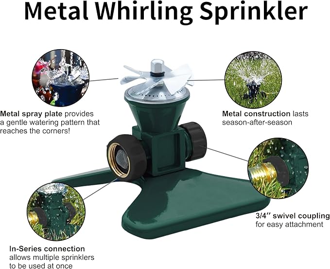 Biswing 2 Pack Lawn Sprinkler, Heavy Duty Metal Square Garden Sprinkler, 360 Degree Large Area Irrigation, Connectable Rotating Automatic Water Sprinklers for Yard Lawn Garden Watering