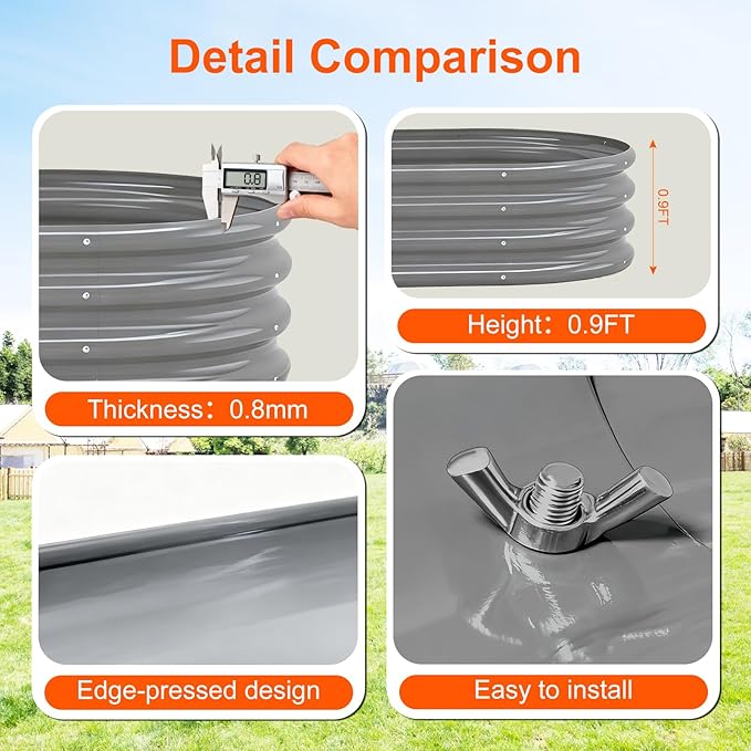 Rakukiri Raised Garden Bed Outdoor 2 Sets Oval Large Coating Metal Planter Box with No Heavy Metal for Vegetables, Flowers, Herbs