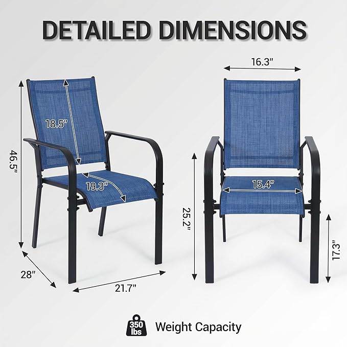 Patio Chairs Set of 8, Outdoor Dining Chairs High Back, All-Weather Padded Textilene Chair for Lawn Porch Garden,Blue(8 PCS)