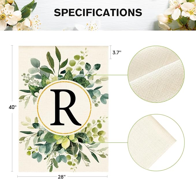 AVOIN colorlife Monogram Letter R Floral House Flag 28x40 Inch Double Sided Outside, Family Last Name Initial Yard Outdoor Decoration