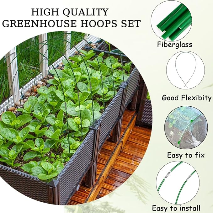 Greenhouse Hoops for Raised Beds,8ft Greenhouse Hoops,Grow Tunnel,6 Sets Garden Hoops Rustproof Plastic Coated Steel Support Frame Hoops for Raised Beds, Garden Tunnel Row Cover Hoops Kit