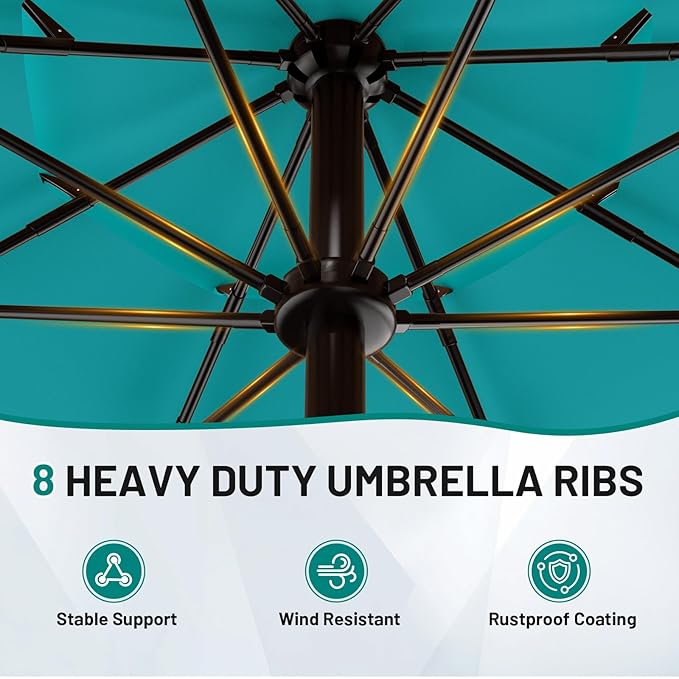 AreShark 9FT 3-Tiers Patio Umbrella with Valance, Outdoor Umbrellas with Crank/Tilt, Table Market Umbrella Vented w/ 8 Sturdy Ribs for Garden, Deck, Backyard, and Pool, Lake Blue