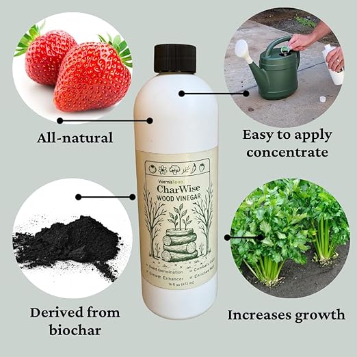 VermisTerra CharWise - 16 oz Wood Vinegar Biostimulant - Seed Germination, Enriches Soil, Growth Enhancer, Combats Odor, Animal Care - pyroligneous Acid, Natural byproduct of biochar