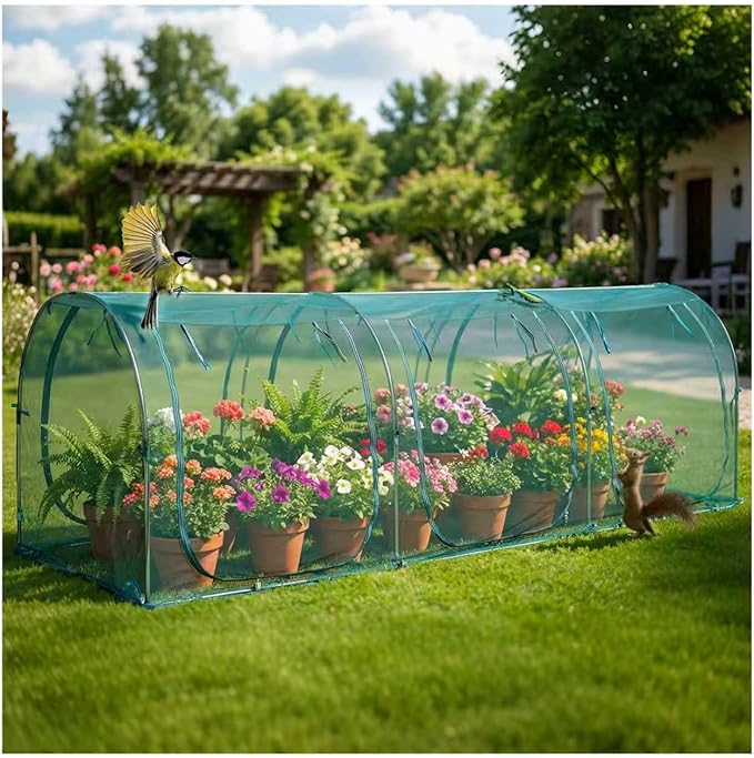 148x49x49inch Crop Cage Portable Tunnel Plant Netting Cover Tomato Netting, 4 Roll-Up Zipper Door Garden Cage, Bug Netting Cover for Vegetables & Fruits, Durable Raised Garden Bed Covers