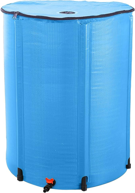 100 Gallon Collapsible Rain Barrel, Portable Rainwater Collection System, Water Storage Tank, Rain Catcher Barrel with Spigots and Overflow Kit, Rain Water Barrel Collector for Garden, Blue