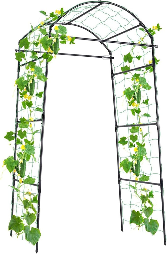 FOLLOOK Cucumber Trellis, 6.7ft Tall Garden Arch Trellis for Climbing Plants Outdoor Arbor Support Vine Vegetable Tomato Bean Pea Grape Squash Pumpkin Cucumber Raised Bed, Lightweight, Black