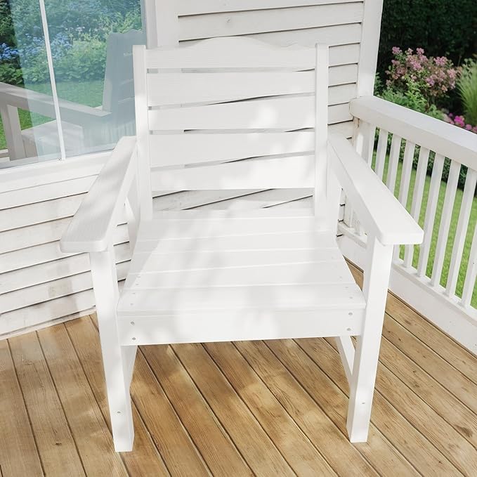 Weatherproof Patio Chair, Poly Lumber Outdoor Patio Chairs with Ergonomic Curved Seat, 400lbs Capacity Outdoor Dining Chairs for Garden, Porch, Lawn & Backyard, White