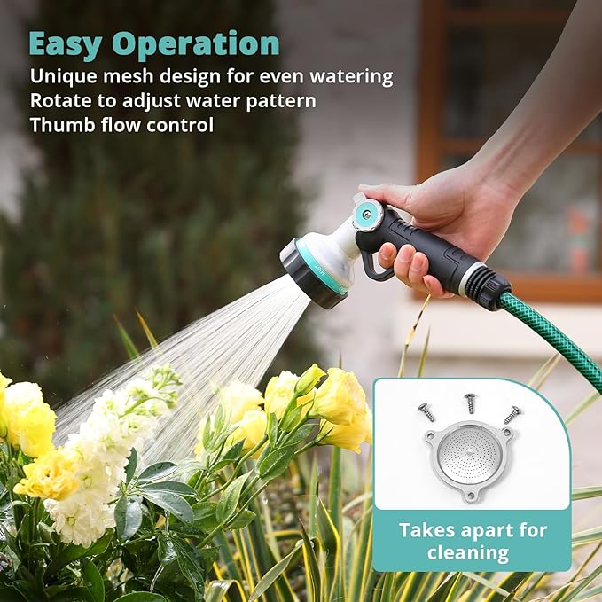 Garden Hose Nozzle Heavy Duty, 6 Adjustable Spray Patterns, Water Sprayer Nozzle with Thumb Control & Soaker Mode, Slip Resistant Hose Sprayer Nozzle for Watering Lawn, Car Wash, Pet Cleaning & Patio