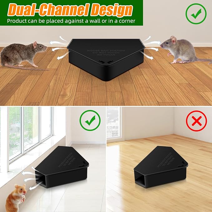 Mouse Bait Station Outdoor Indoor with Keys, 8 Pack Reusable Rat Bait Stations, Mice Stations, Keep Children and Pets Safe, Bait Station Box for Kitchen Garage Patio(Bait is not Included)