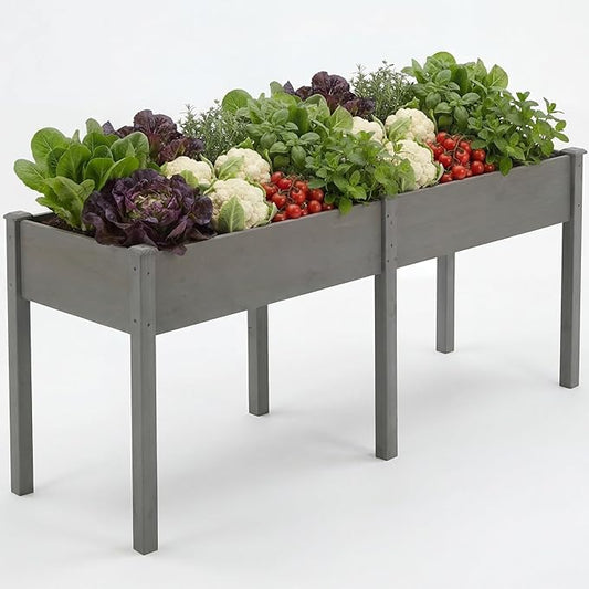 DUMOS Raised Garden Bed with Legs, 72x23x30 Inch Planter Box Outdoor with Liner for Herbs Flowers Vegetables, Elevated Wooden Garden Bed for Patio, Balcony and Backyard, Grey