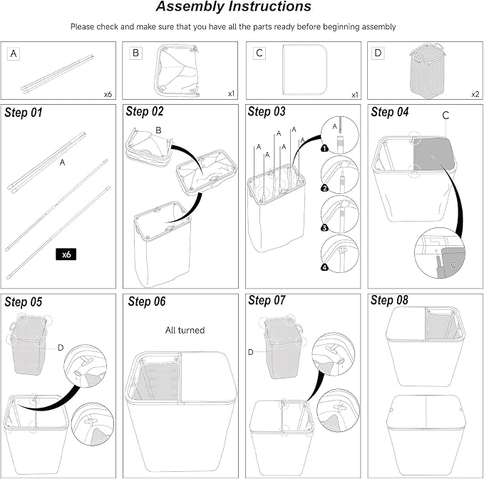 DOKEHOM 160L Double Laundry Basket Hamper with Lid & Removable Bags, Grey | Extra large 2-section collapsible clothes hamper, foldable laundry sorter bin with mesh inserts. Ideal for family use